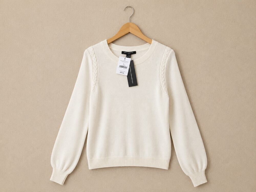 NWT French Connection Fluffy Knit Sweater Cream Size XS NEW